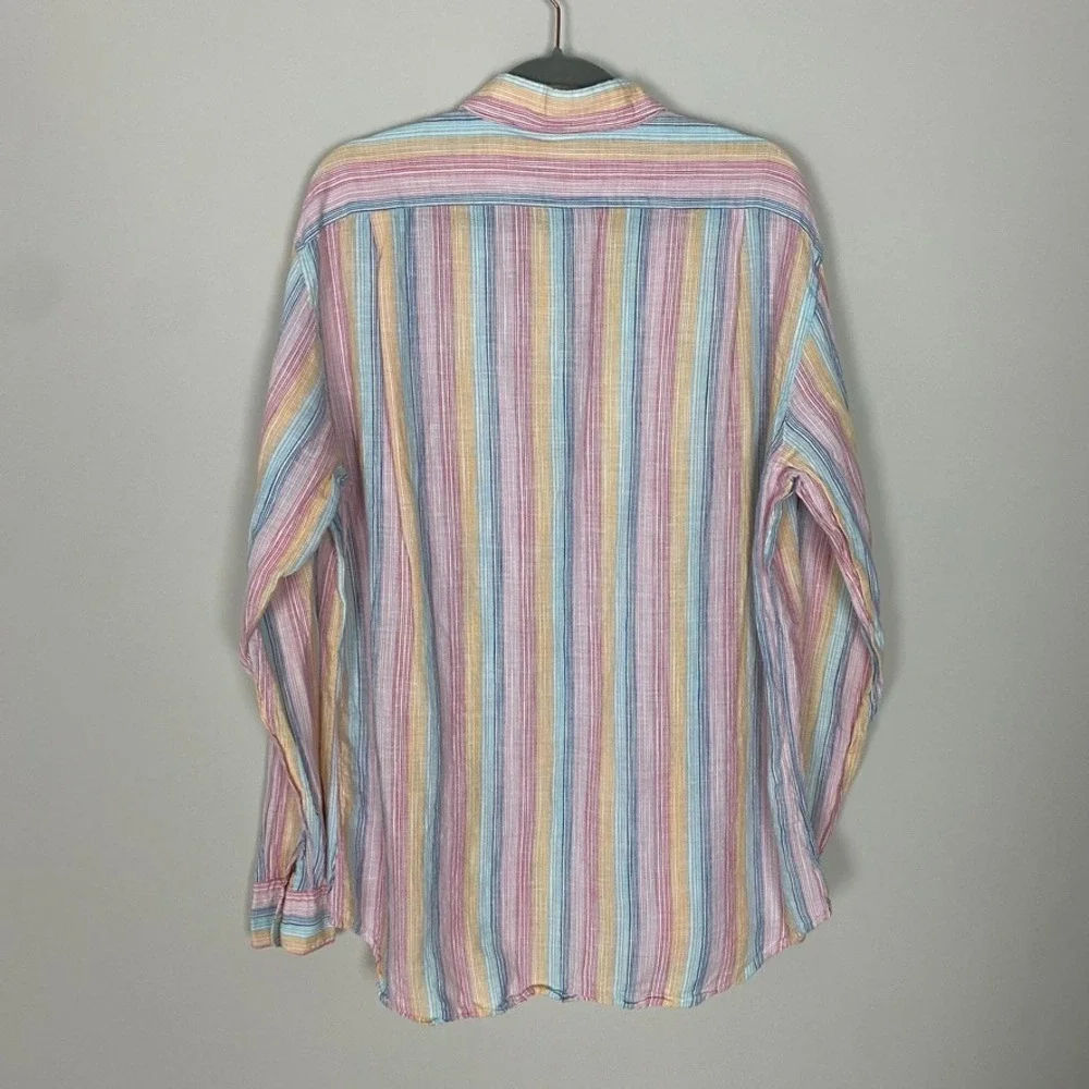 Bonser Striped Linen Cotton Button Up Shirt Mens XL Casual Long Sleeves Natural‎